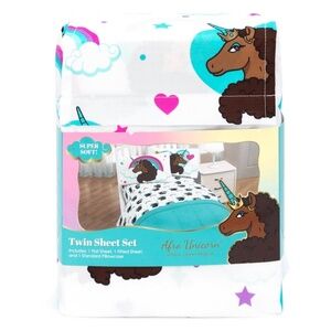 Afro Unicorn Twin Sheet Set